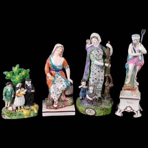 806 - A group of 4 Staffordshire figurines, including The Widow and Orphans, H28cm, The Widow of Zarepath,... 