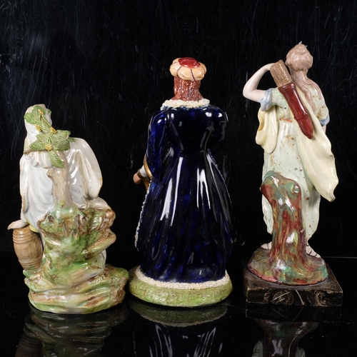 807 - A group of 3 Staffordshire figures, including a Pearlware figure of a widow, flanked by oil and meat... 