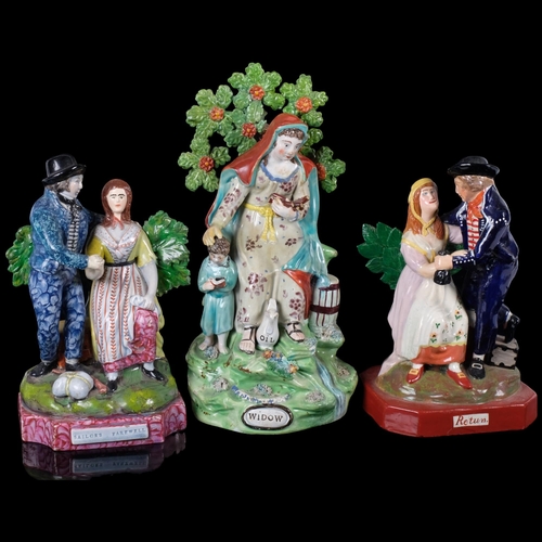 808 - A group of 3 Staffordshire figures, including John Walton's Staffordshire figurine of the Widow of Z... 