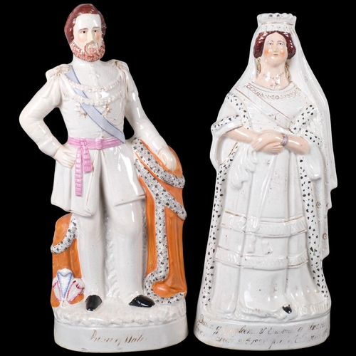 819 - A pair of Staffordshire flatback ceramic figurines, Queen Victorian and the Prince of Wales, H42.5cm... 