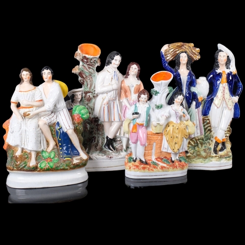 826 - A group of Staffordshire ceramic figurines, all flatback, including several spill vases, largest hei... 