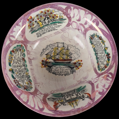 831 - A mid-19th century Sunderland lustre bowl, various narrative descriptions, 