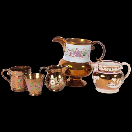 841 - A group of various lustre ware ceramic jugs, floral motifs and decoration, largest height 19cm (5)