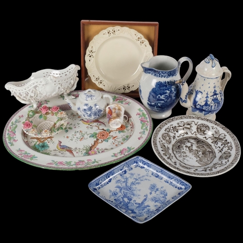 844 - A quantity of various 18th century and Antique ceramics, including a large Copeland Spode meat platt... 