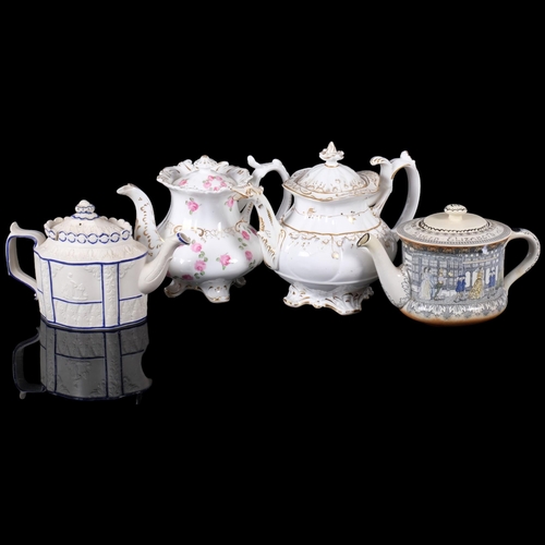 846 - A collection of 19th century teapots, including a blue and white Castleford Ware teapot, a Royal Dou... 