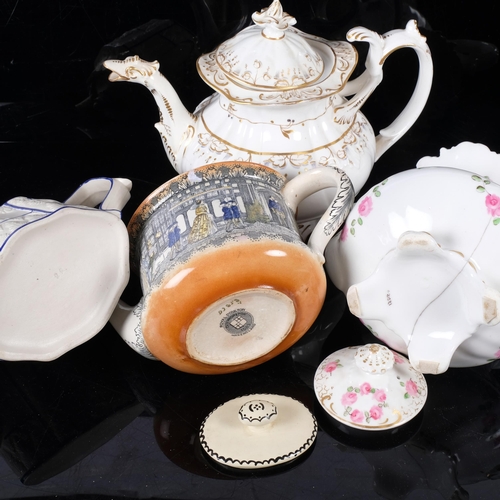 846 - A collection of 19th century teapots, including a blue and white Castleford Ware teapot, a Royal Dou... 