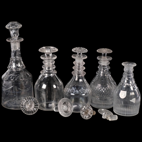 854 - A pair of oval moulded glass decanters and stoppers, H30.5cm, 2 x 19th century decanters and stopper... 