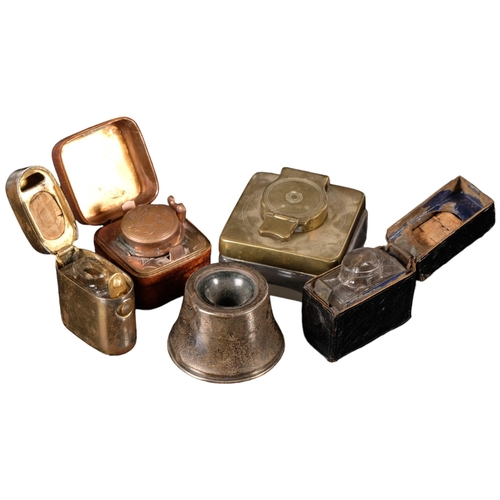 862 - A group of 4 travelling inkwells, and a small silver-cased inkwell (5)