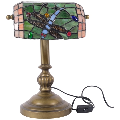 865 - A Tiffany style desk lamp with leadlight glass shade, H38cm