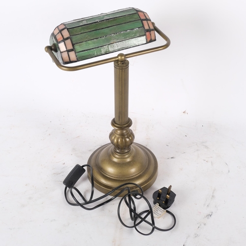 865 - A Tiffany style desk lamp with leadlight glass shade, H38cm