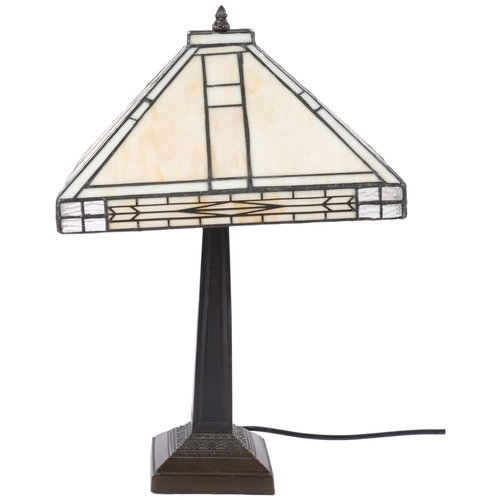 866 - A Tiffany style table lamp with leadlight glass shade, H45cm