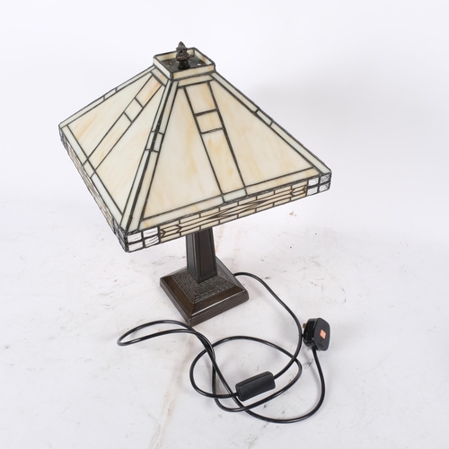 866 - A Tiffany style table lamp with leadlight glass shade, H45cm