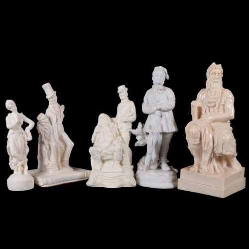 933 - A pair of Dickensian groups - David Copperfield and Pickwick, a Parian Ware figure with umbrella, 22... 