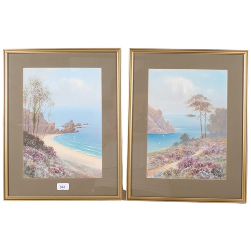 940 - H W Hicks, pair of watercolours, Lee Bay Ilfracombe, and Woody Bay, Lynton, framed, 49cm x 38cm over... 