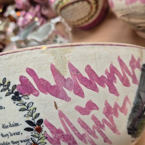 833 - A 19th century Sunderland lustre large ceramic bowl, various  Tyne and Wear scenes, including Sunder... 