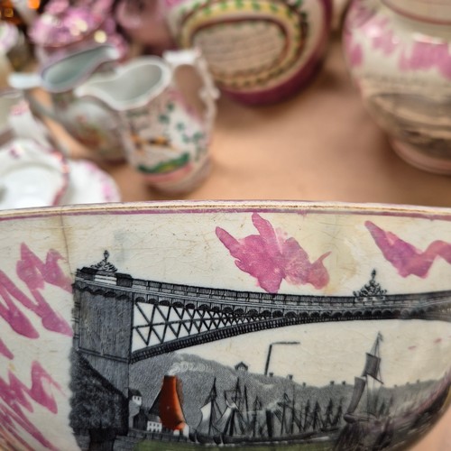 833 - A 19th century Sunderland lustre large ceramic bowl, various  Tyne and Wear scenes, including Sunder... 