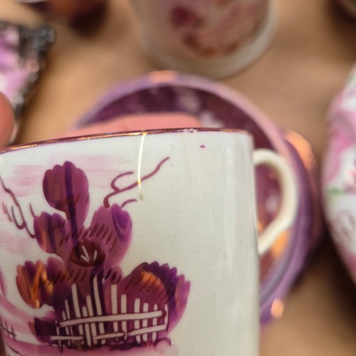 836 - A group of Victorian Sunderland lustre ware ceramic items, to include a teapot with associated lid, ... 