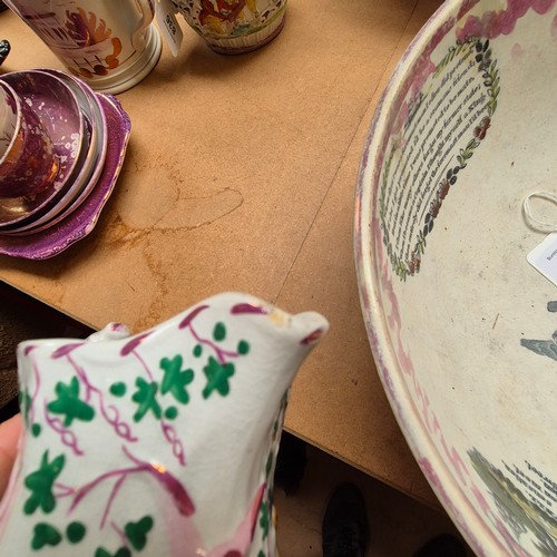 836 - A group of Victorian Sunderland lustre ware ceramic items, to include a teapot with associated lid, ... 