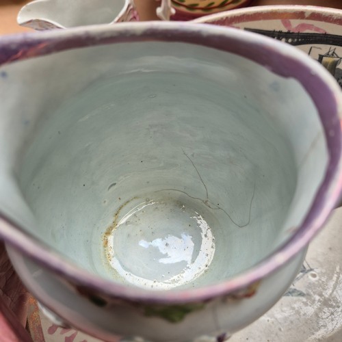 836 - A group of Victorian Sunderland lustre ware ceramic items, to include a teapot with associated lid, ... 