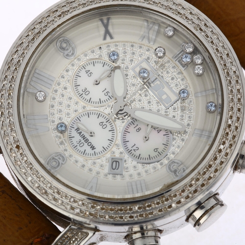 1050 - JOJO - a stainless steel diamond Rainbow quartz calendar chronograph wristwatch, ref. JJR-00712, whi... 