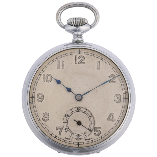 1088 - ZODIAC - an early 20th century nickel-cased open-face keyless pocket watch, silvered dial with Arabi... 