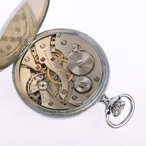 1088 - ZODIAC - an early 20th century nickel-cased open-face keyless pocket watch, silvered dial with Arabi... 