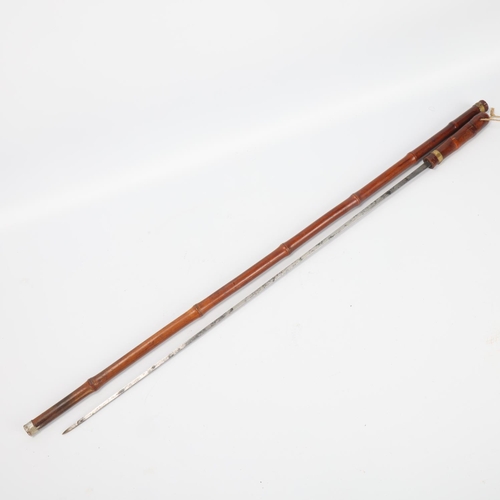 17 - 19th century bamboo sword stick, square section blade stamped Solingen, blade length 56cm