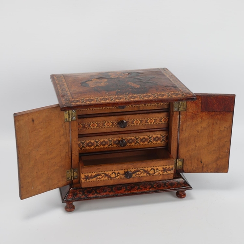 2 - Tunbridge Ware, 19th century maple and micro-mosaic table cabinet, floral parquetry top with 2 doors... 