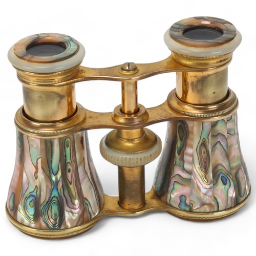 249 - Pair of 19th century gilt-brass and abalone opera glasses