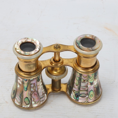 249 - Pair of 19th century gilt-brass and abalone opera glasses