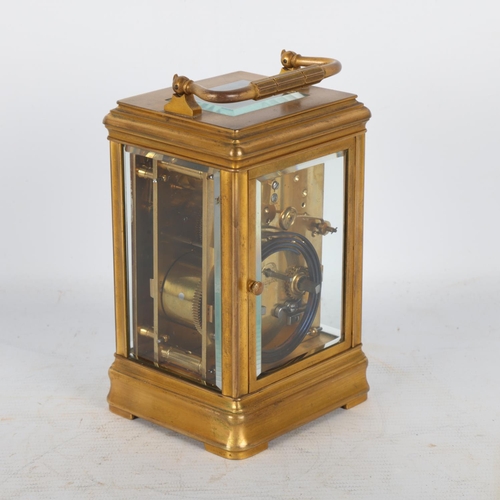 254 - French gilt-brass cased 8-day carriage clock, enamel dial, retailers Goldsmiths & Silversmith Compan... 