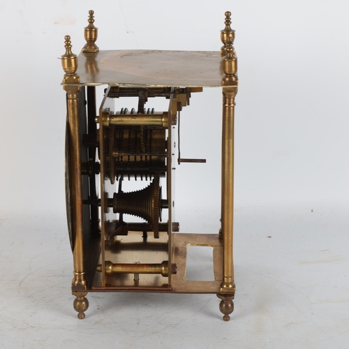 255 - A brass lantern clock, 8-day chain driven single fusee movement, height 21cm, with pendulum