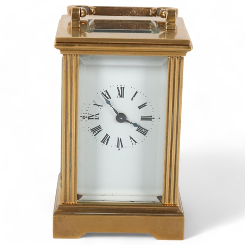 257 - Miniature French brass-cased carriage clock, height 8.5cm