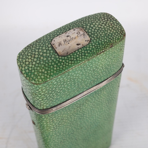 260 - A 19hth century shagreen covered draughtman's case, unmarked silver mounts, containing a few drawing... 