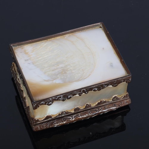 265 - 19th century mother-of-pearl and brass-mounted box, with carved lid, length 7.5cm