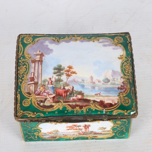 269 - 19th century Limoges enamel box, with painted landscape panels, width 11cm, A/F