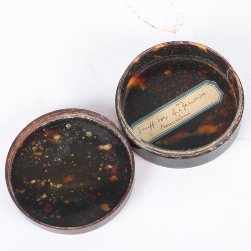 273 - 19th century circular tortoiseshell snuffbox, diameter 6.5cm