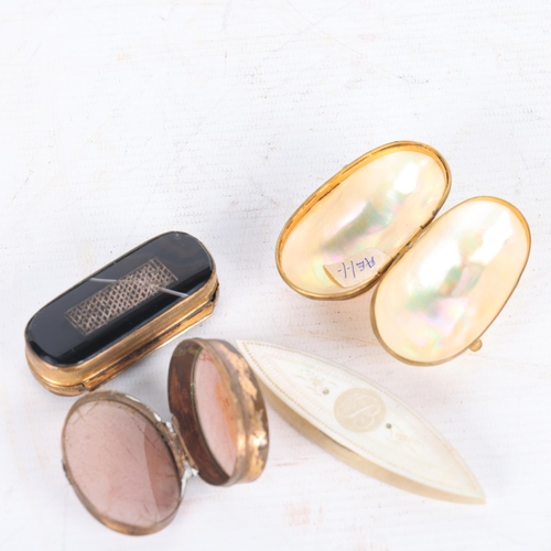 283 - 3 x 19th century novelty boxes, and a mother-of-pearl sewing bobbin (4)