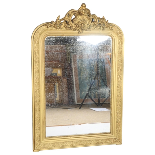 284 - 19th century gilt-gesso framed wall mirror, with acanthus pediment, overall height 120cm