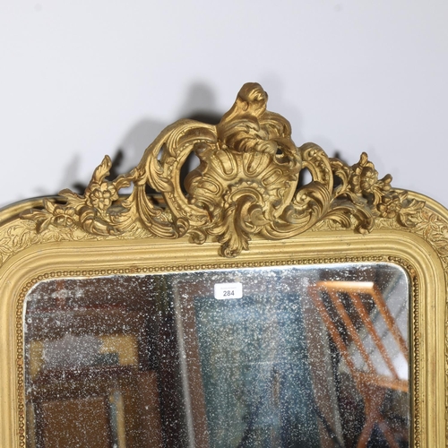 284 - 19th century gilt-gesso framed wall mirror, with acanthus pediment, overall height 120cm