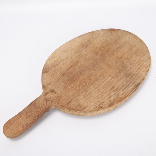 29 - Robert Mouseman Thompson, oak breadboard, probably circa 1960s, with mouse carved handle, length 38c... 