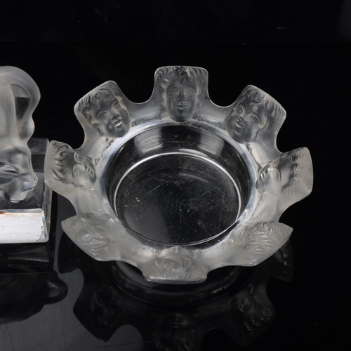 3 - Rene Lalique, St Nicolas glass bowl with relief moulded surround, diameter 11cm, and a bison, length... 