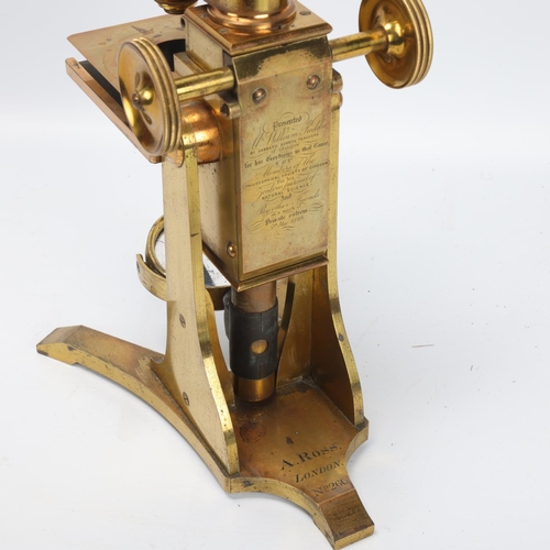 36 - A good quality 19th century brass microscope, by A Ross of London, no. 260, brass lenses and accesso... 