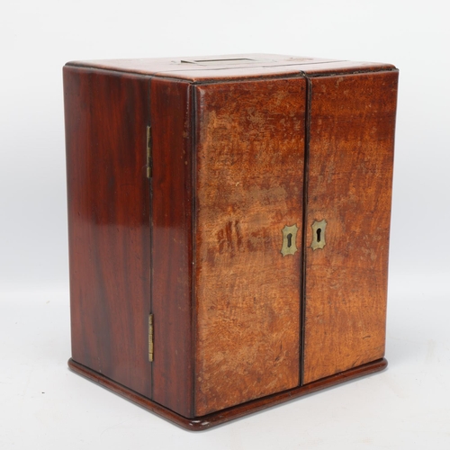 38 - A 19th century mahogany apothecary box, recessed brass carrying handle, and fitted interior with 2 d... 