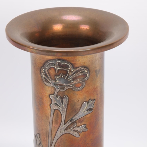 48 - Otto Heintz, American Arts and Crafts vase, sterling silver on bronze for Heintz Art Metal Shop, hei... 