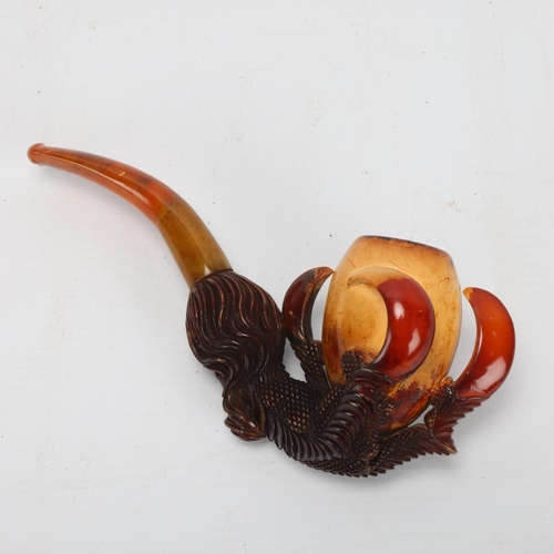 50 - A large Meerschaum pipe in the form of an eagle's claw, original silk-lined leather case