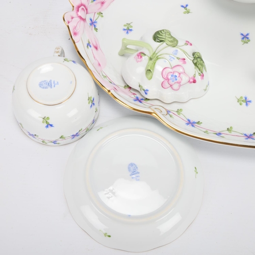 60 - Herend Porcelain, hand painted and gilded tea-for-two set on matching tray, tray length 40cm