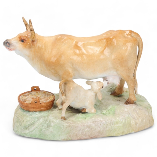 61 - Meissen porcelain cow and calf, length 20.5cm