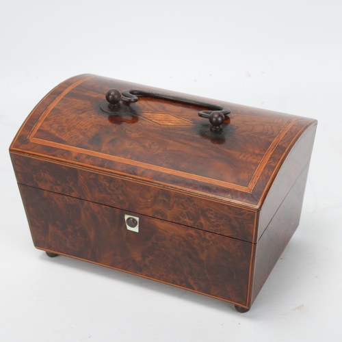 66 - A fine quality French dome-top musical sewing etui box, circa 1800, burr-walnut and banded, the inte... 