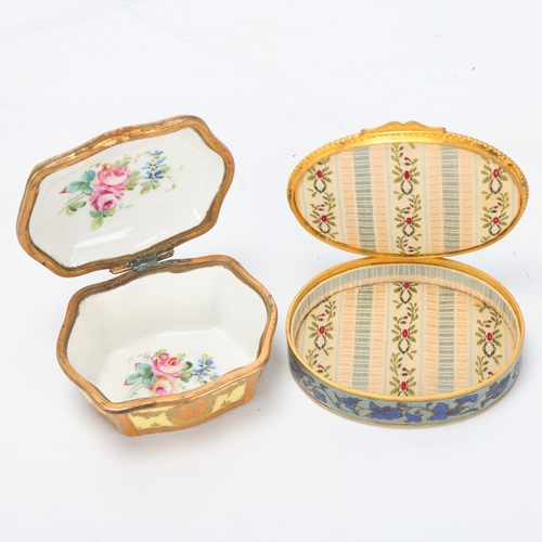 69 - A French gilt-brass and enamel oval box, circa 1900, length 9cm, and a small French porcelain trinke... 